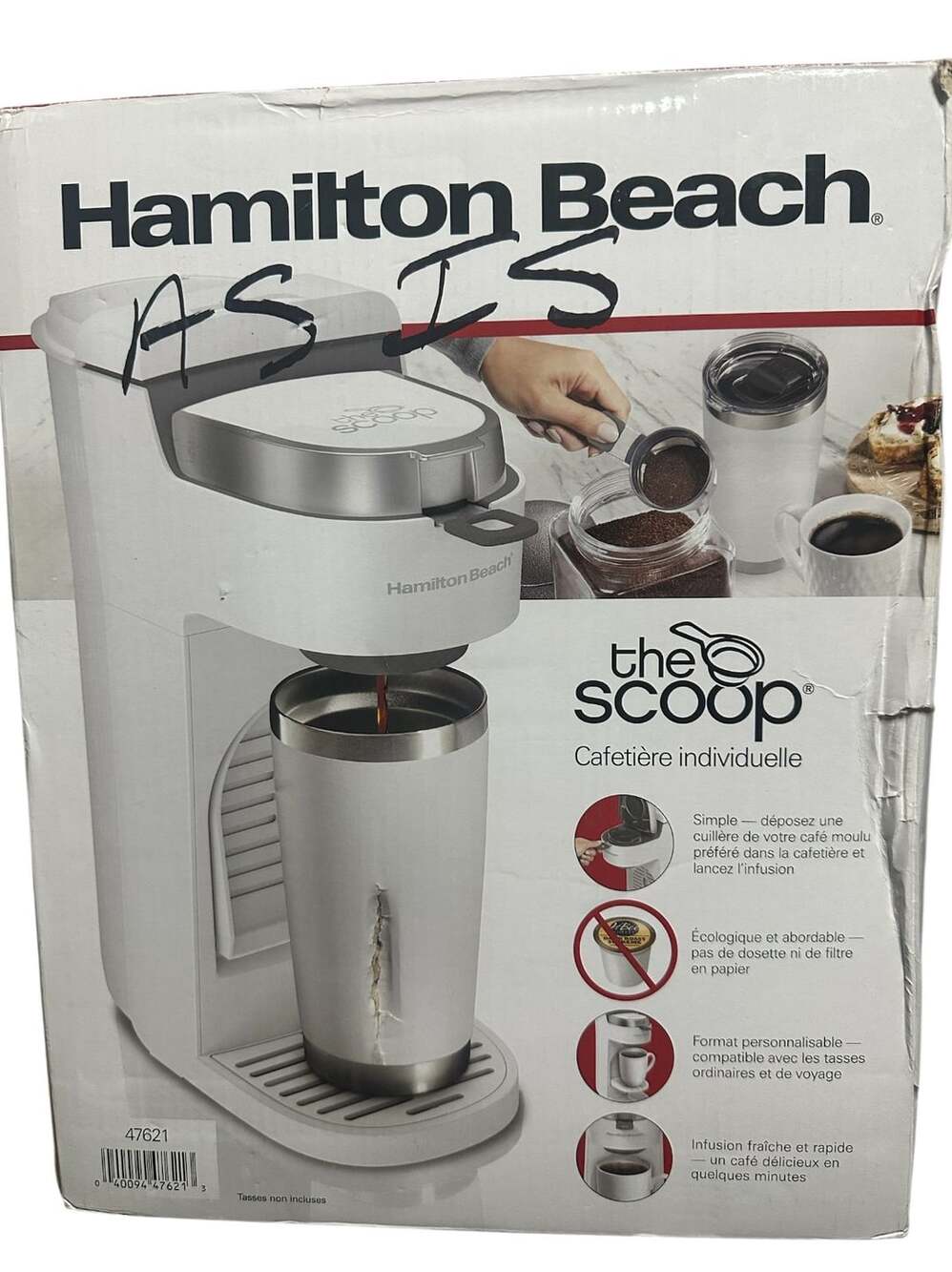 Hamilton Beach The Scoop Single Serve Coffee Maker 47621 White